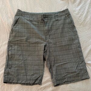 Columbia Omni Shade Shorts Men 32 Grey Blue Plaid Sun Protection Hiking Gorpcore